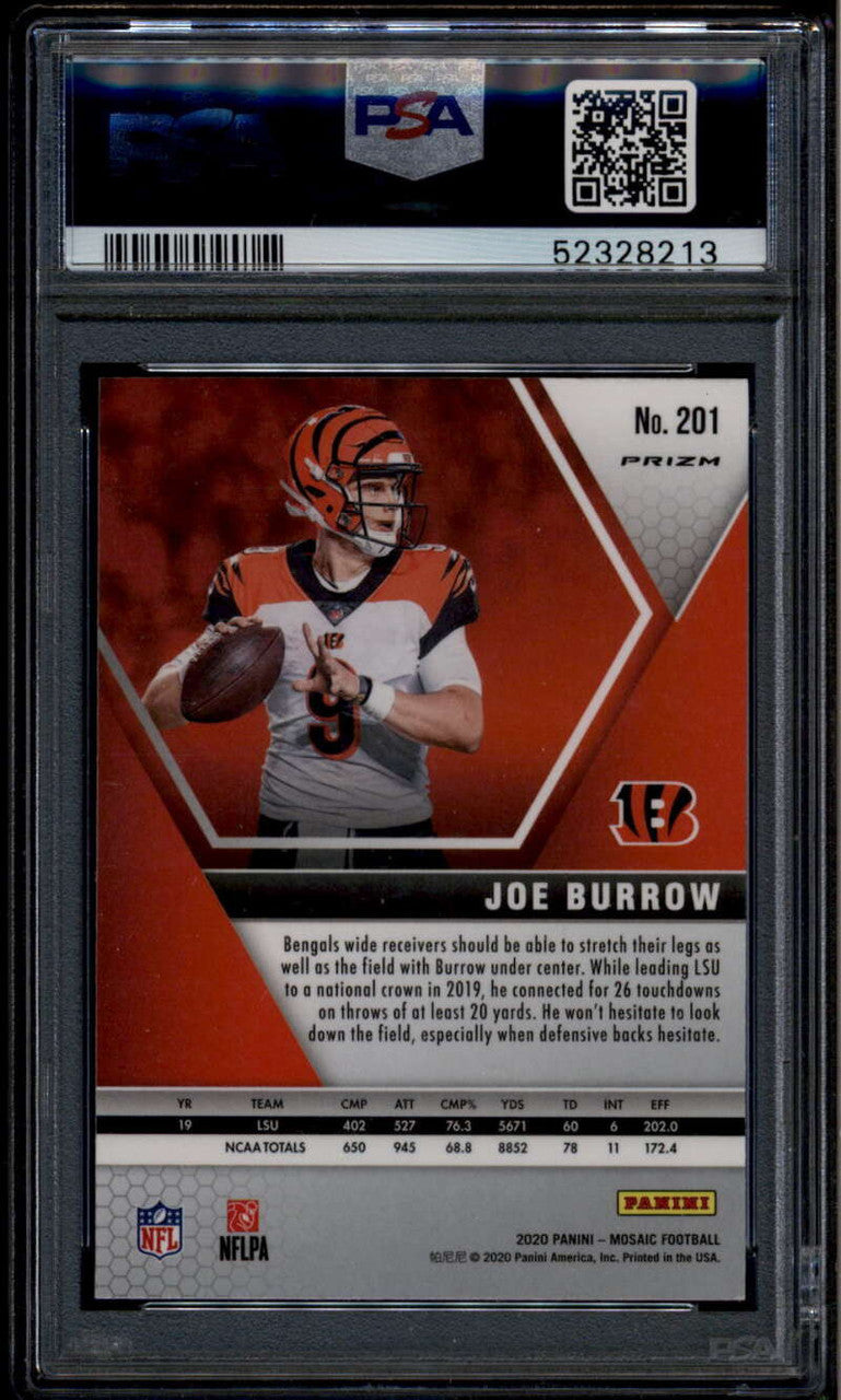SOLD 185799 2020 Panini Mosaic Camo Pink Refractor 201 Joe Burrow Rookie RC PSA 9 MINT