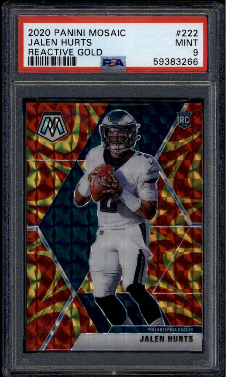 SOLD 185800 2020 Panini Mosaic Reactive Gold Refractor 222 Jalen Hurts Rookie RC PSA 9 MINT