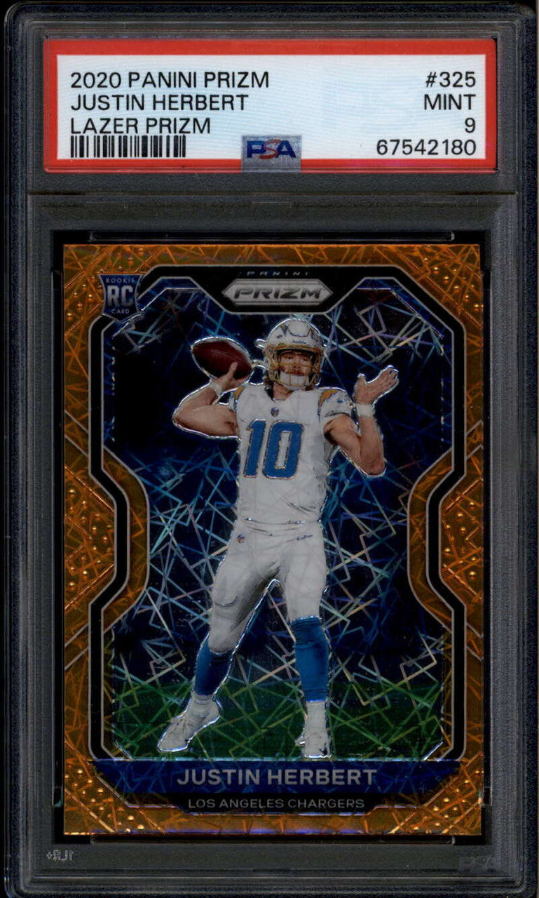SOLD 185801 2020 Panini Prizm Prizms Orange Lazer 325 Justin Herbert Rookie RC PSA 9 MINT
