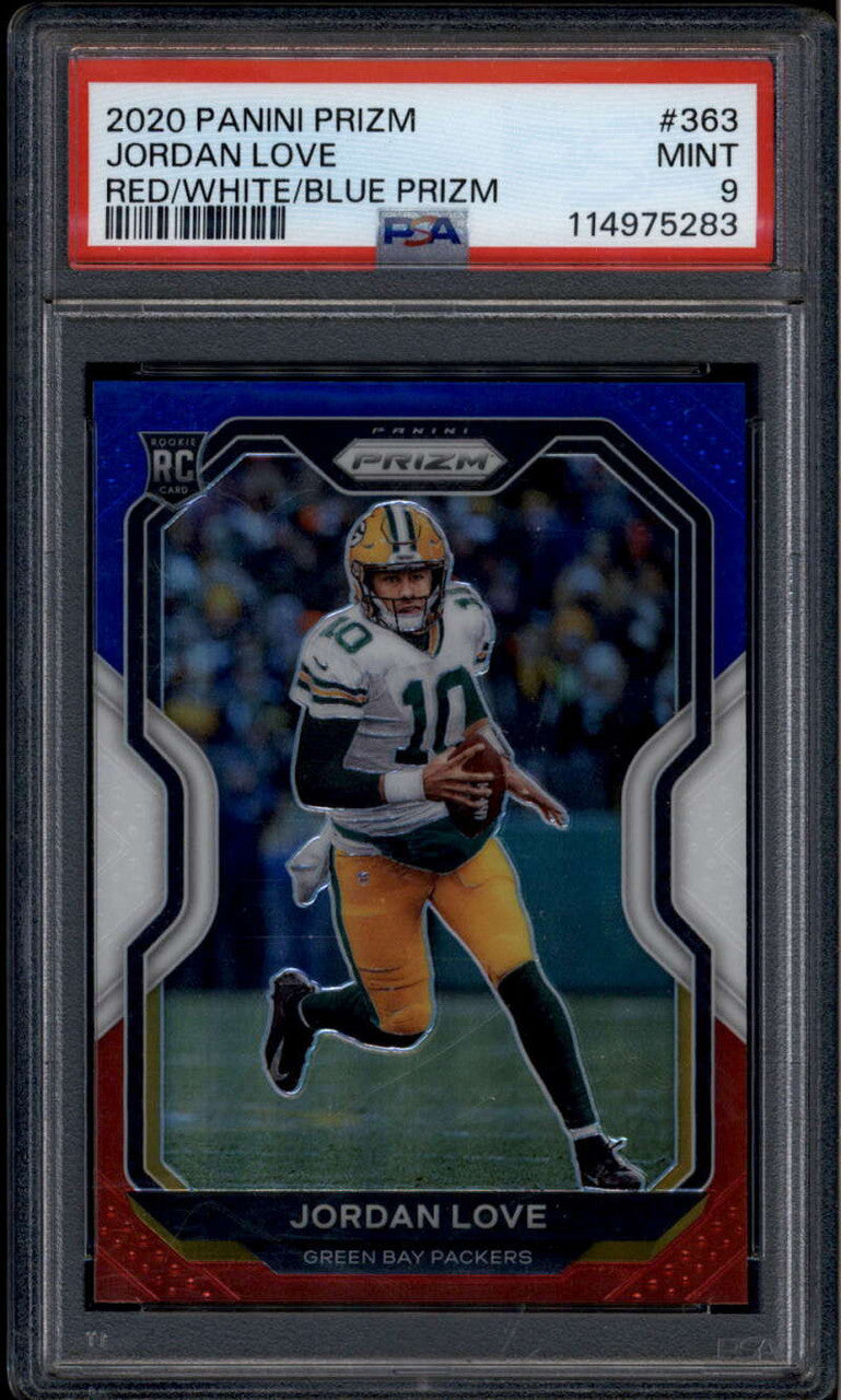 SOLD 185802 2020 Panini Prizm Prizms Red White Blue 363 Jordan Love Rookie RC PSA 9 MINT