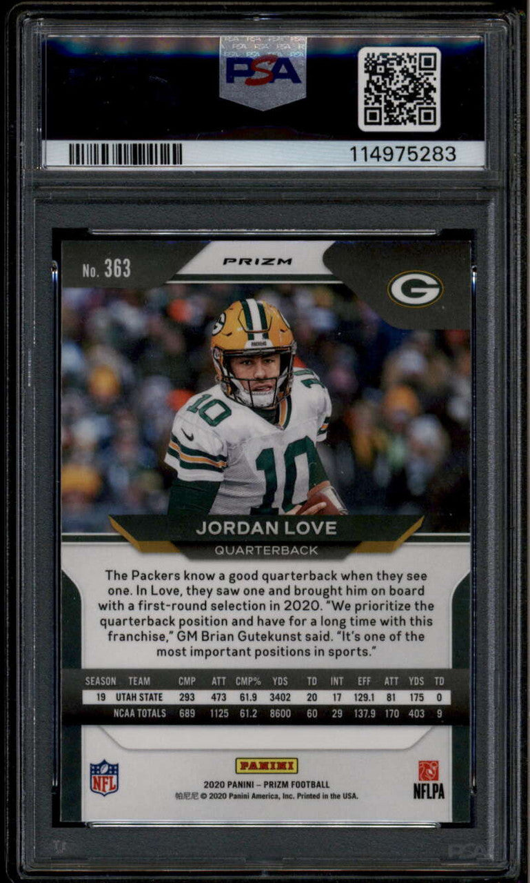 SOLD 185802 2020 Panini Prizm Prizms Red White Blue 363 Jordan Love Rookie RC PSA 9 MINT
