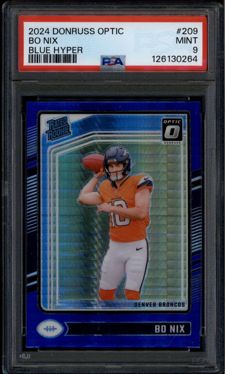 SOLD 185804 2024 Donruss Optic Blue Hyper 209 Bo Nix RR Rated Rookie PSA 9 MINT