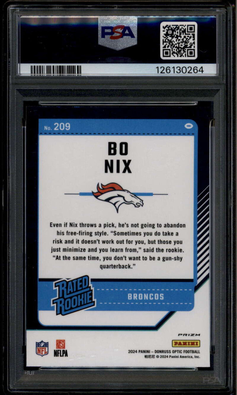 SOLD 185804 2024 Donruss Optic Blue Hyper 209 Bo Nix RR Rated Rookie PSA 9 MINT