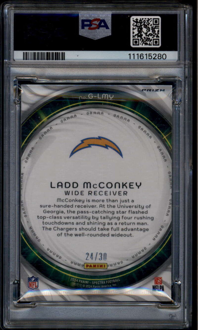 SOLD 185807 2024 Panini Spectra Gamma Meta 10 Ladd McConkey Rookie RC 24/30 PSA 9 MINT