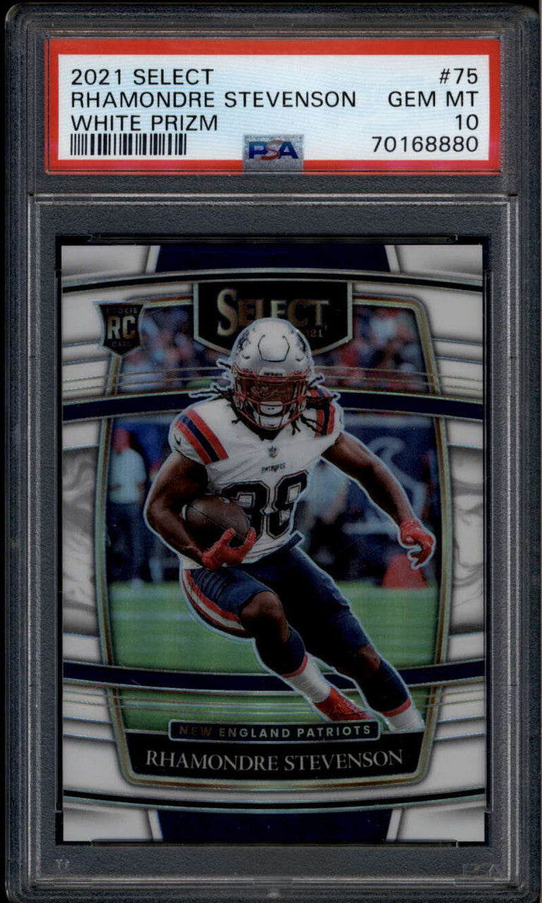 SOLD 185809 2021 Select Prizm White Refractor 75 Rhamondre Stevenson Rookie RC 25/35 PSA 10