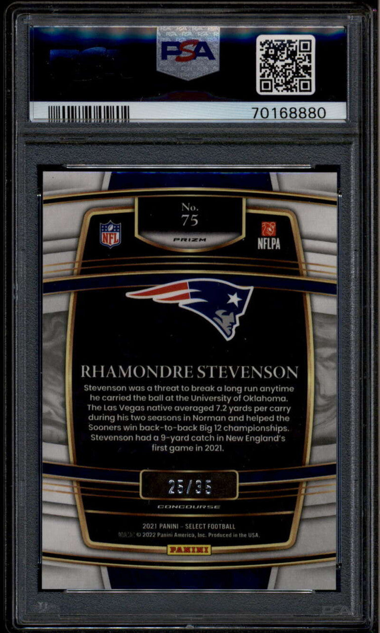 SOLD 185809 2021 Select Prizm White Refractor 75 Rhamondre Stevenson Rookie RC 25/35 PSA 10
