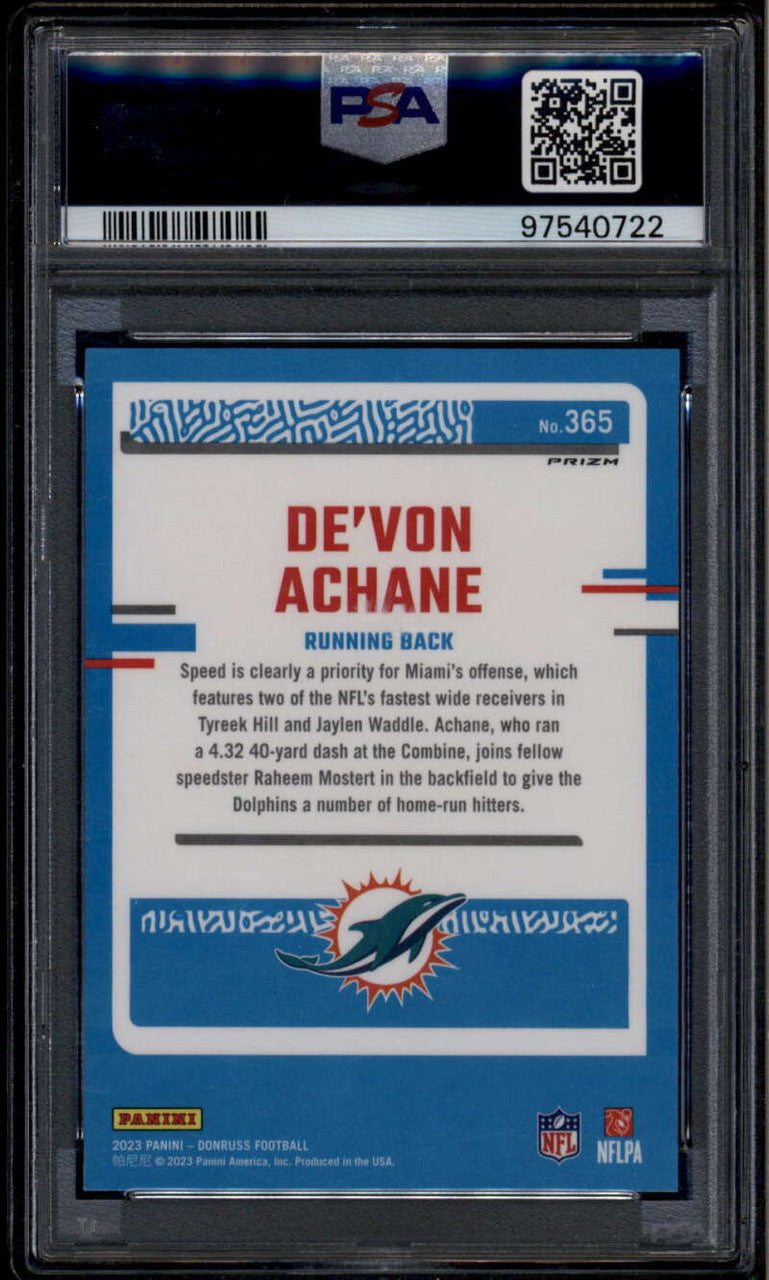 SOLD 185810 2023 Donruss Optic Preview Red Wave 365 De'Von Achane Rookie RC PSA 10 GEM MT