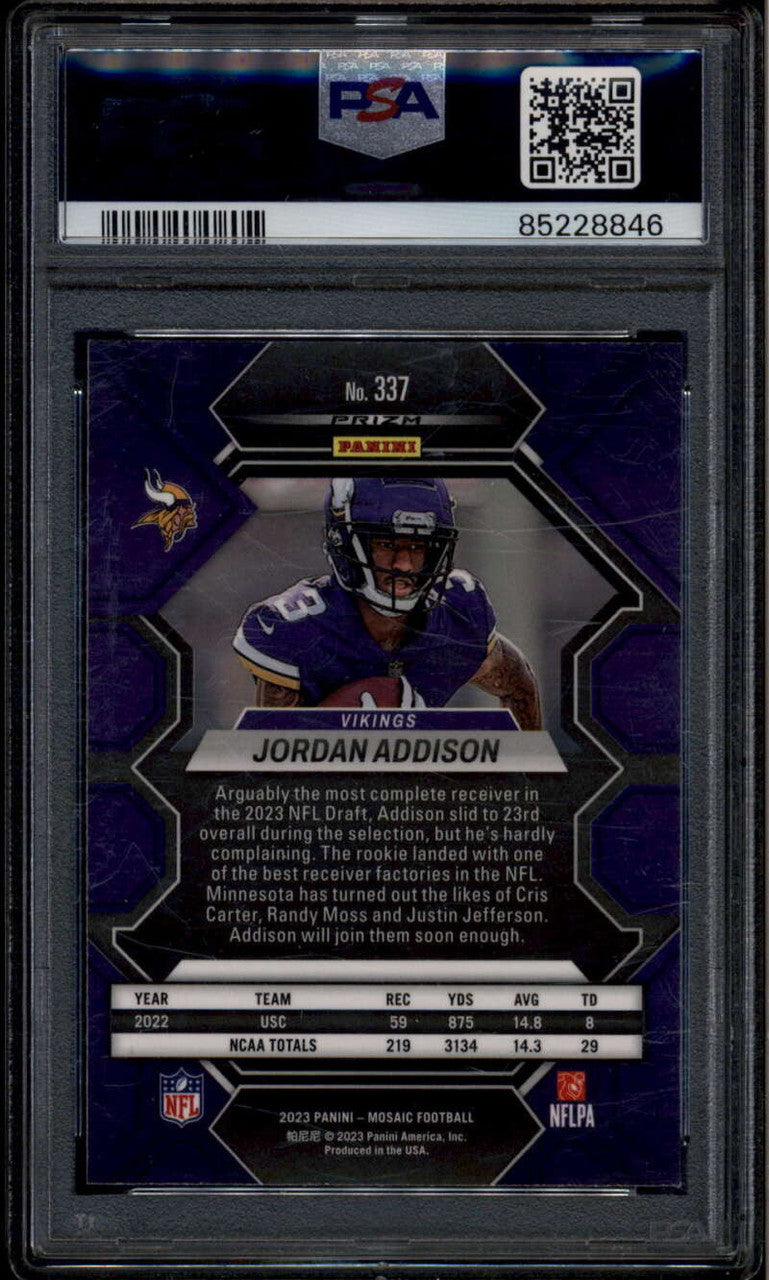 2023 Panini Mosaic Mosaic Camo Pink 337 Jordan Addison Rookie RC PSA 10 GEM MT
