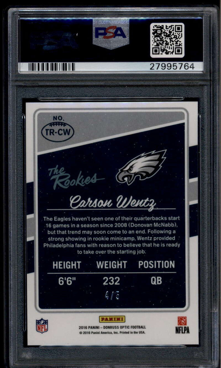 2016 Donruss Optic The Rookies Green 2 Carson Wentz Rookie RC 4/5 PSA 9 MINT