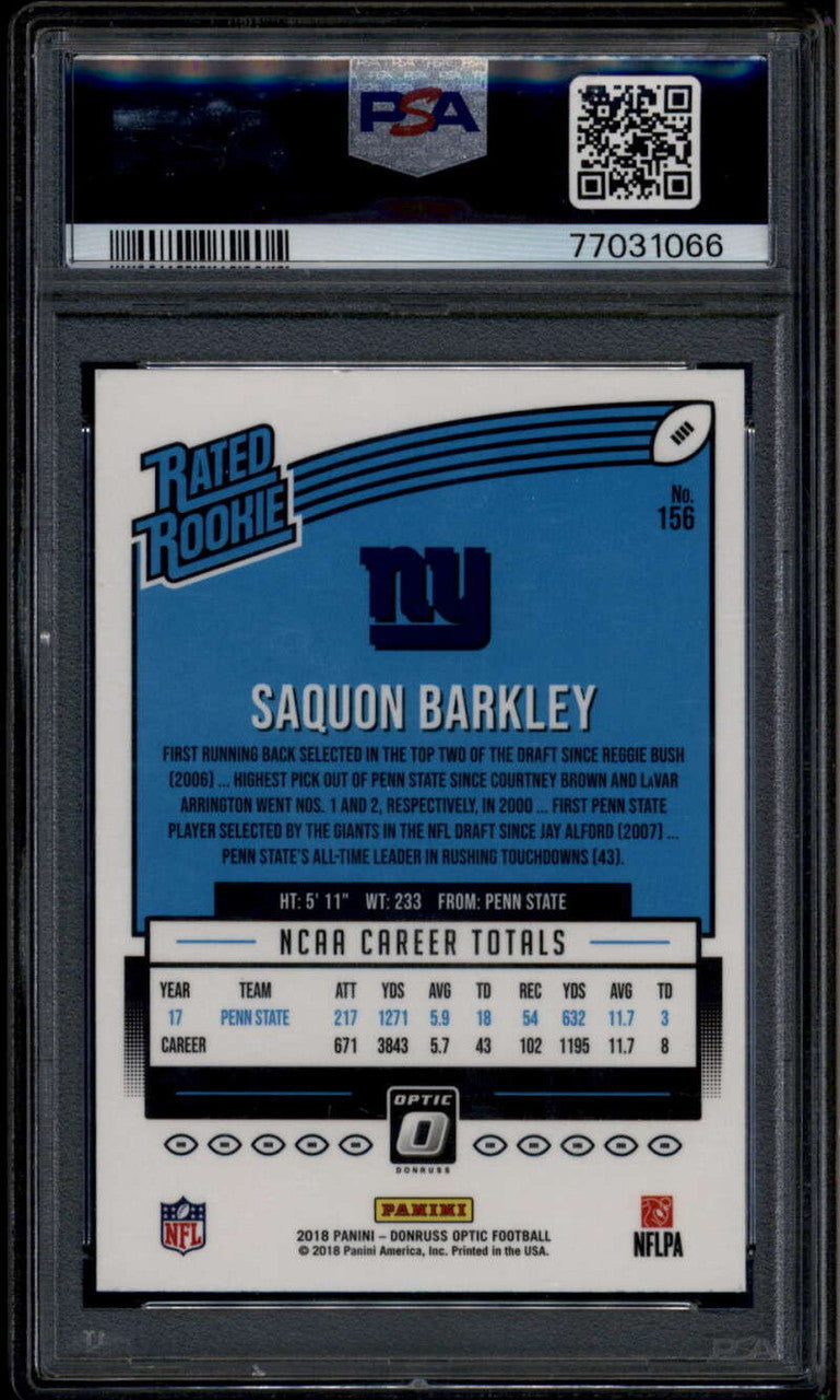 2018 Donruss Optic 156 Saquon Barkley RR Rated Rookie RC PSA 9 MINT