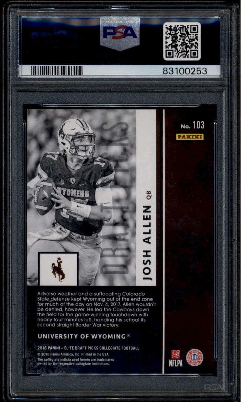 SOLD 185821 2018 Elite Draft Picks 103a Josh Allen Black Jesey Rookie RC PSA 9 MINT