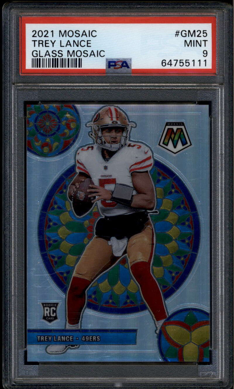 SOLD 185822 2021 Panini Mosaic Glass Mosaic 25 Trey Lance Rookie RC PSA 9 MINT