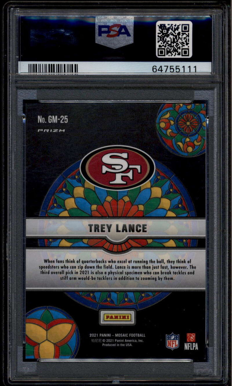 SOLD 185822 2021 Panini Mosaic Glass Mosaic 25 Trey Lance Rookie RC PSA 9 MINT