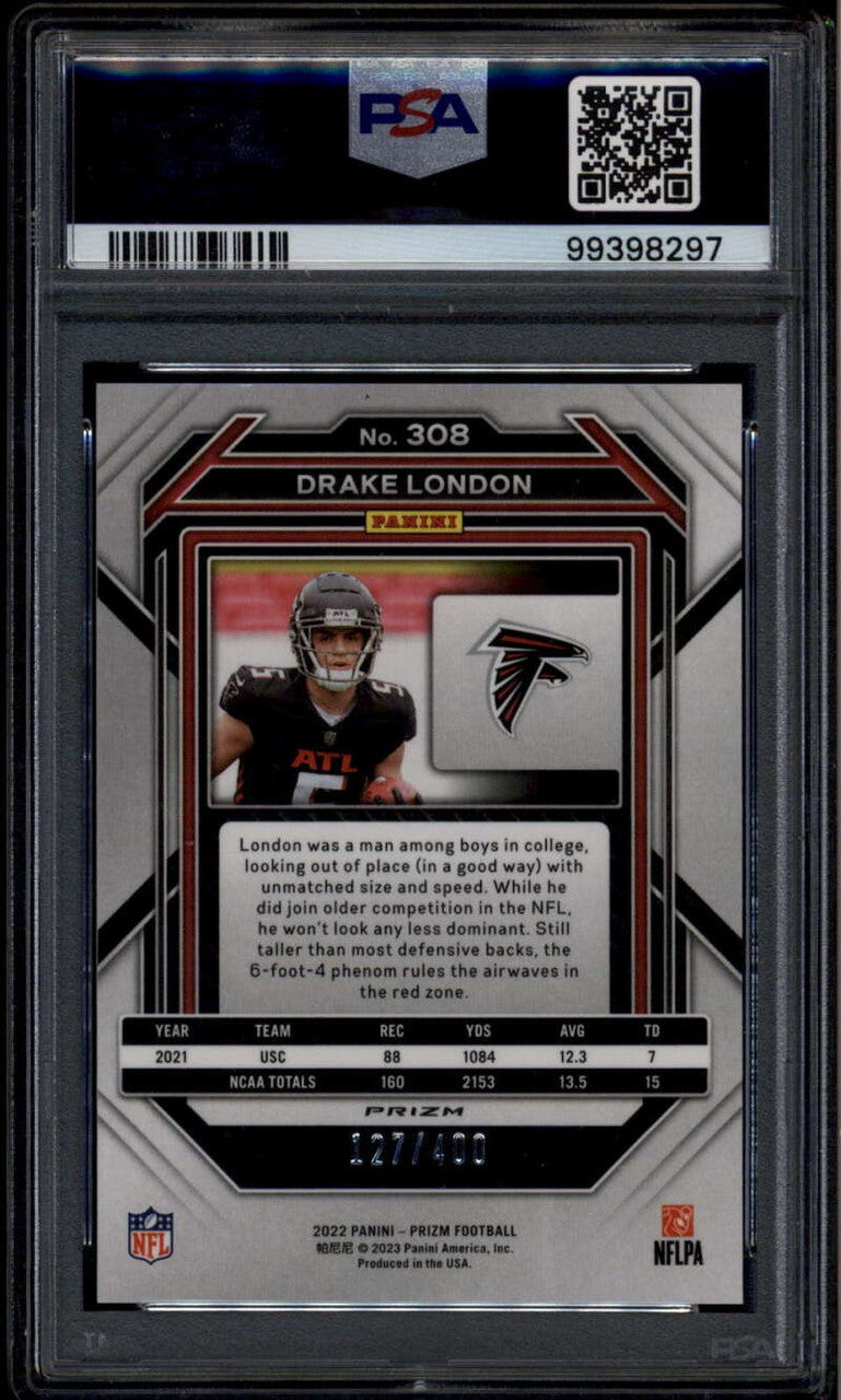 2022 Panini Prizm Prizms Pandora 308 Drake London Rookie RC 127/400 PSA 9