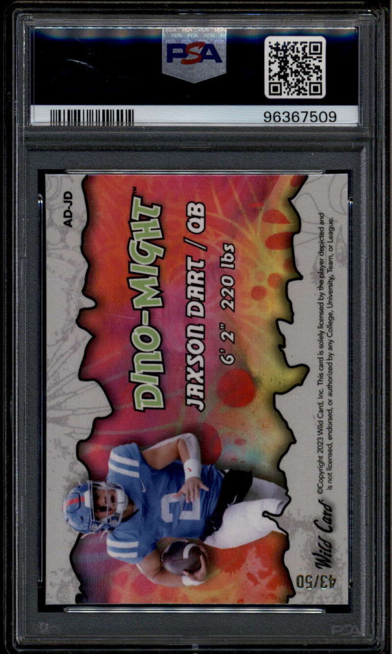 2023 Wild Card Alumination Dino-Might T-Rex Rainbow Jaxson Dart RC 43/50 PSA 9