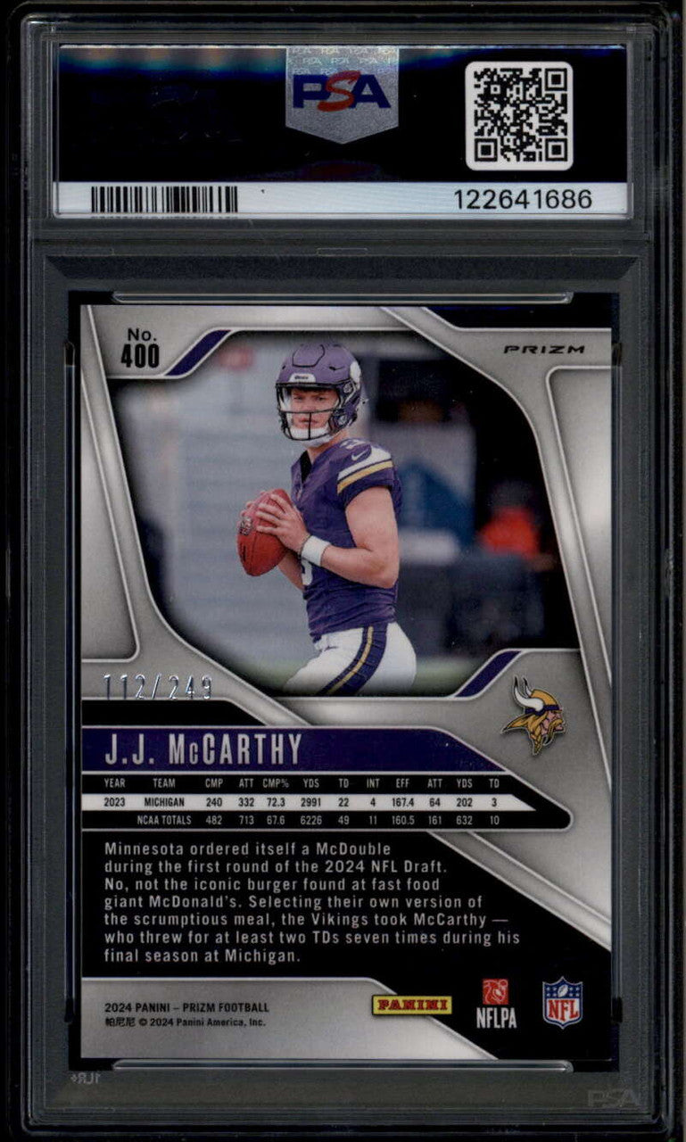 2024 Panini Prizm Prizms Orange Refractor 400 JJ McCarthy Rookie RC /249 PSA 9