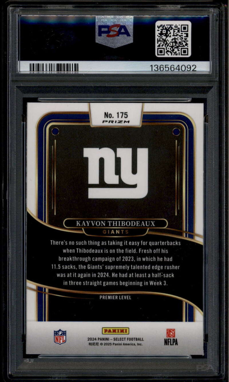 2024 Select Prizm Zebra Shock Refractor 175 Kayvon Thibodeaux Rookie RC PSA 9