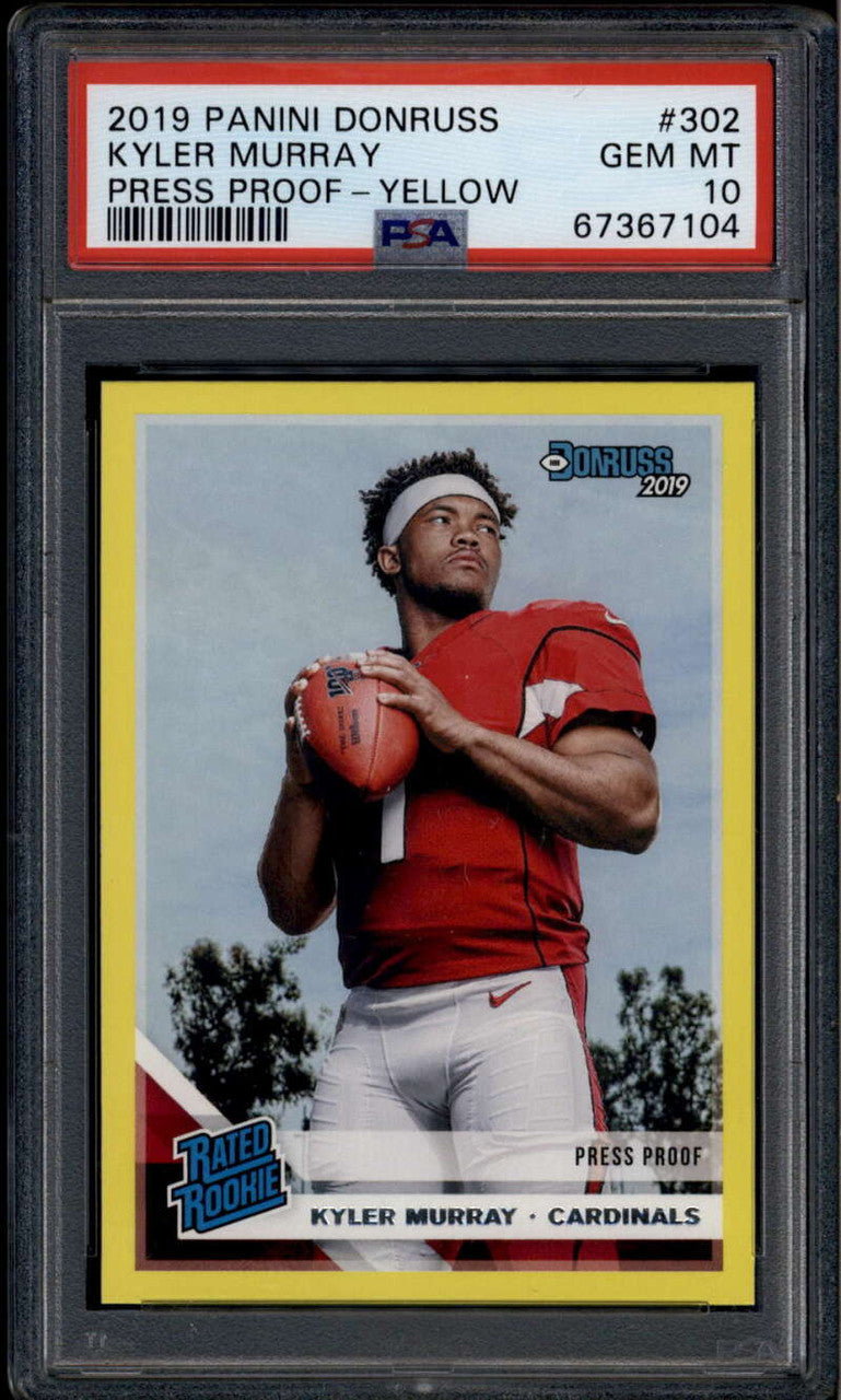 SOLD 185830 2019 Donruss Press Proof Yellow 302 Kyler Murray RR Rated Rookie RC PSA 10 GEM