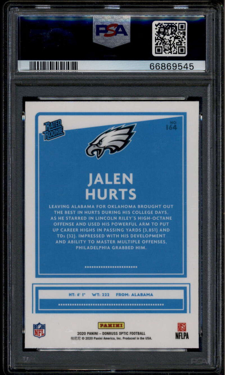 SOLD 185831 2020 Donruss Optic 164 Jalen Hurts RR Rated Rookie RC PSA 10 GEM MT