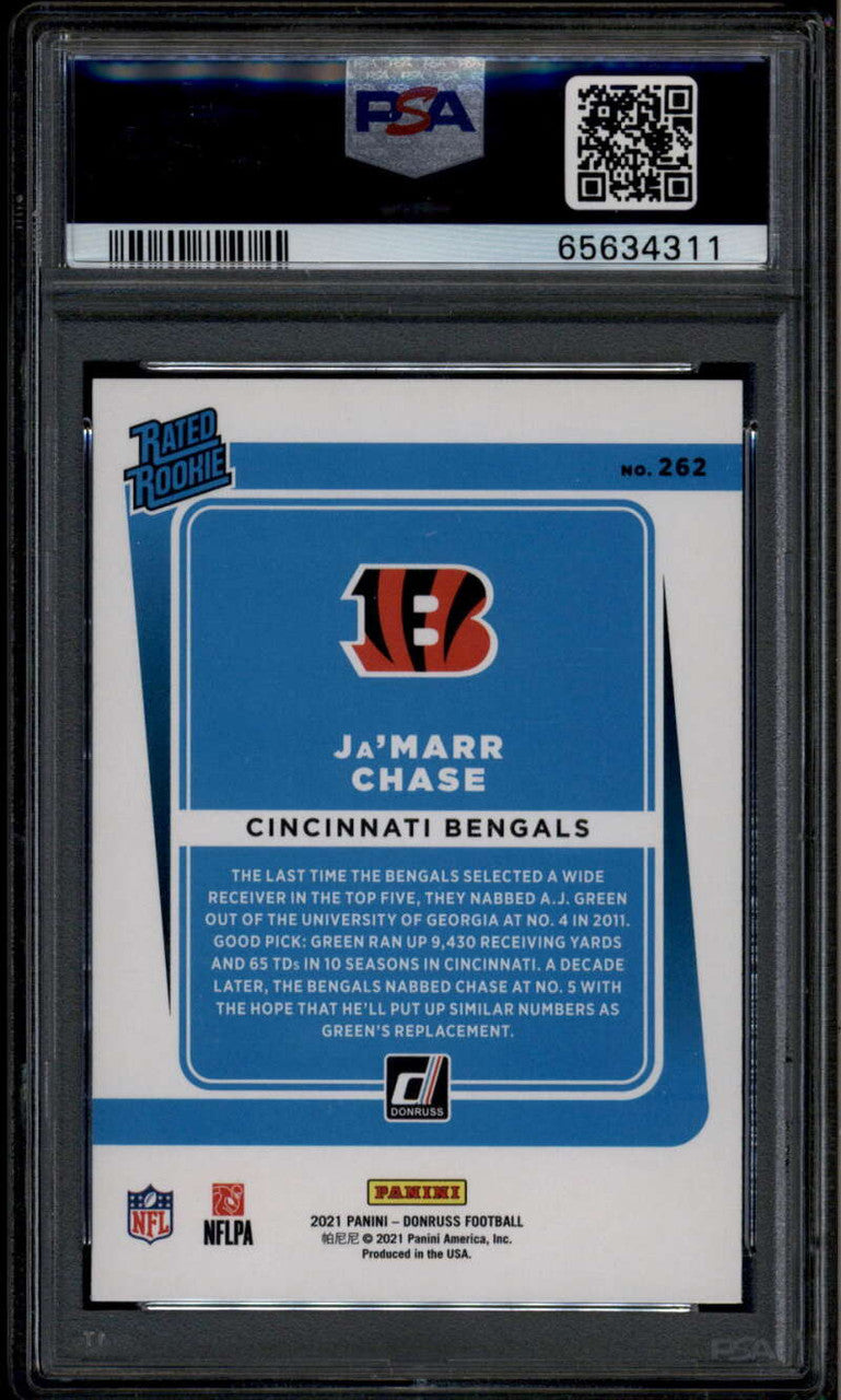 2021 Donruss 262 Ja'Marr Chase RR Rated Rookie RC PSA 10 GEM MT 65634311