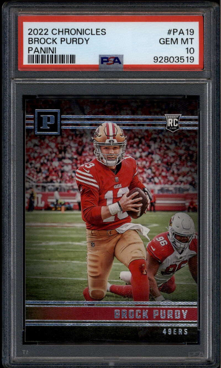 SOLD 185836 2022 Panini Chronicles Panini 19 Brock Purdy Rookie RC PSA 10 GEM MT