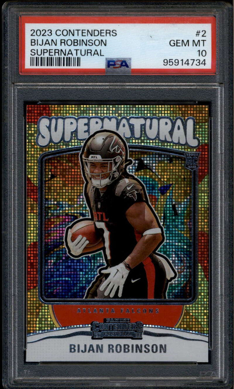 SOLD 185837 2023 Panini Contenders Supernatural 2 Bijan Robinson Rookie RC PSA 10 GEM MT