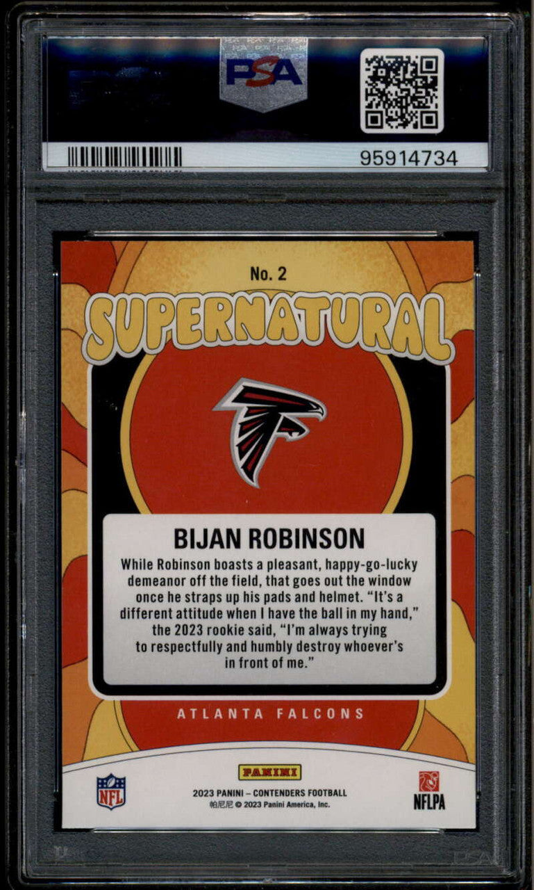 SOLD 185837 2023 Panini Contenders Supernatural 2 Bijan Robinson Rookie RC PSA 10 GEM MT