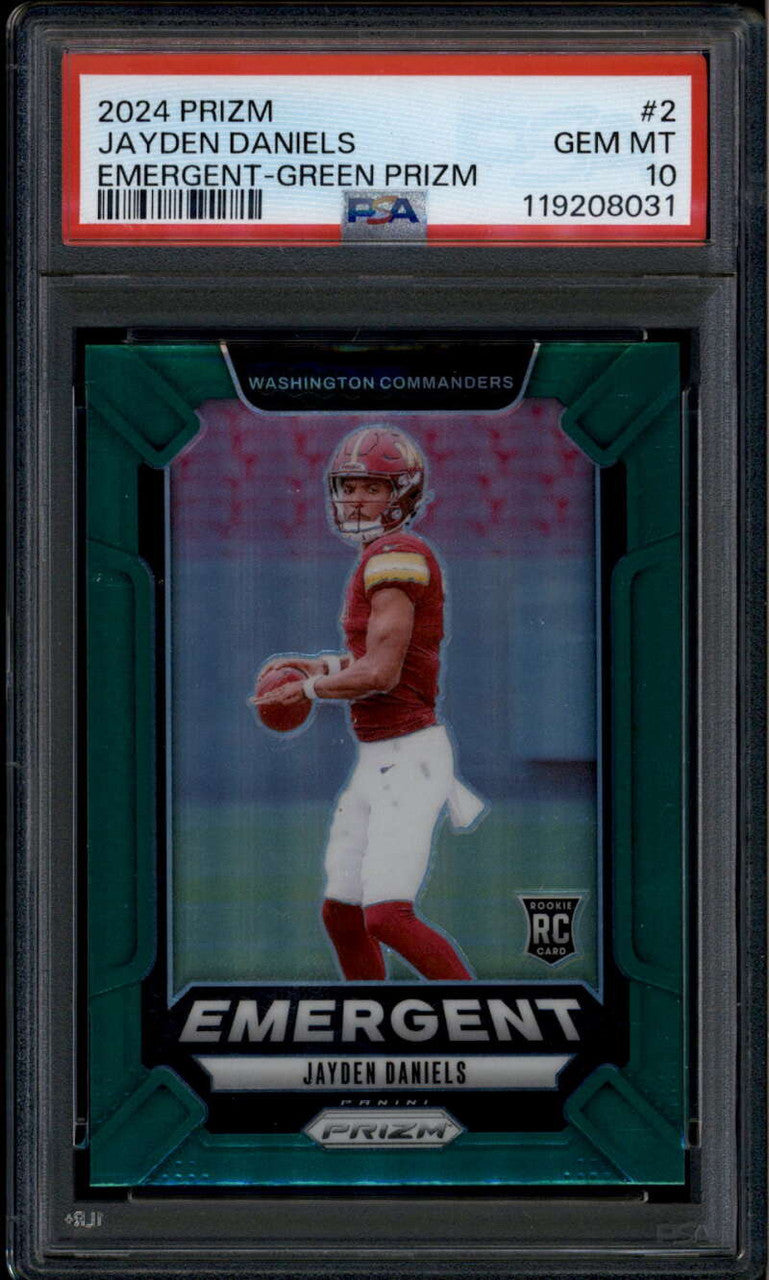 2024 Panini Prizm Emergent Prizms Green 2 Jayden Daniels Rookie RC PSA 10 GEM MT