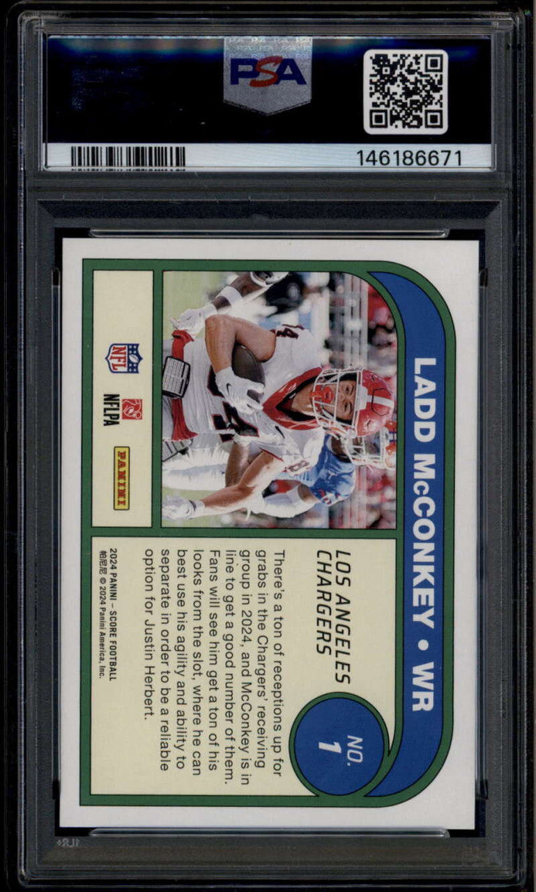 2024 Score Protential Gold Zone 1 Ladd McConkey Rookie RC 24/50 PSA 10 GEM MT