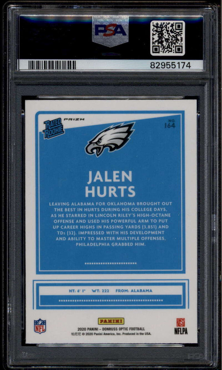 SOLD 185851 2020 Donruss Optic Pink 164 Jalen Hurts RR Rated Rookie RC PSA 9 MINT 82955174