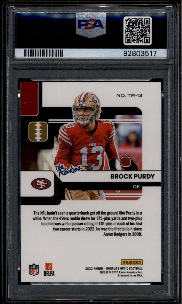2022 Donruss Optic The Rookies 13 Brock Purdy Rookie RC PSA 10 GEM MT