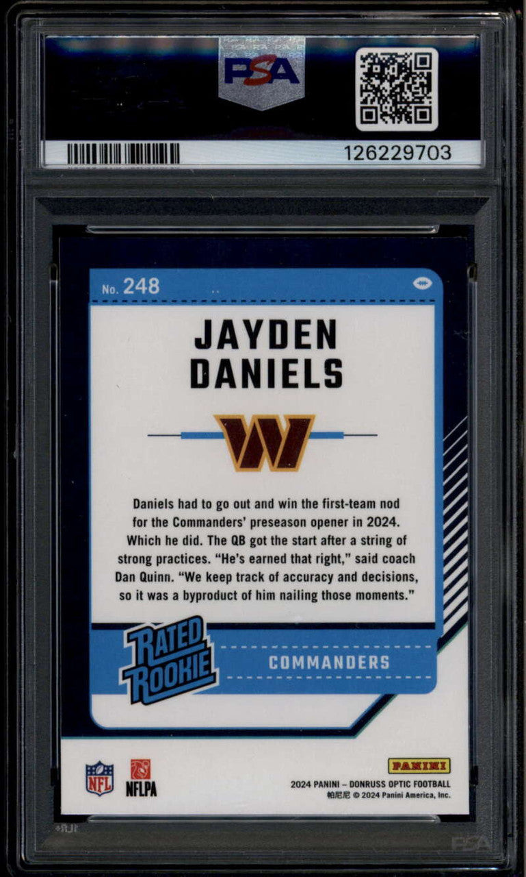 2024 Donruss Optic 248 Jayden Daniels RR Rated Rookie RC PSA 10 GEM MT