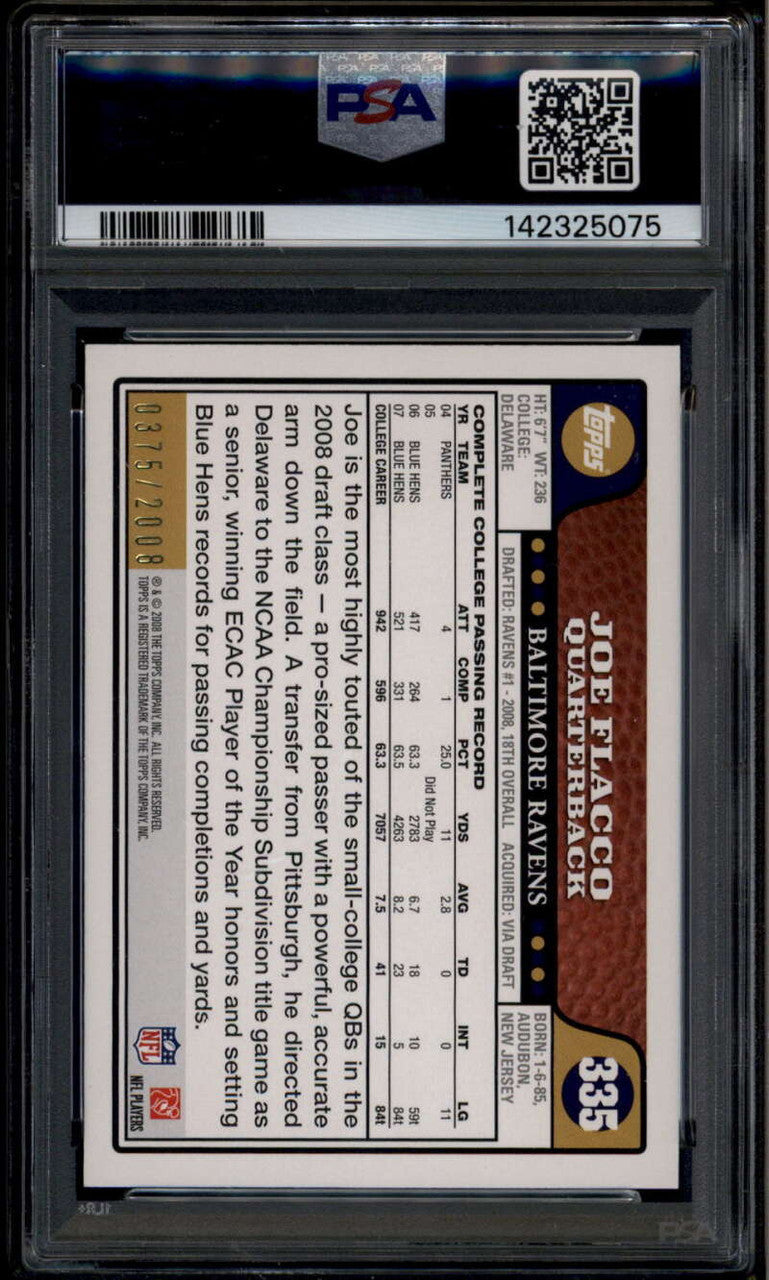 2008 Topps Gold Border 335 Joe Flacco Rookie RC 375/2008 PSA 9 MINT