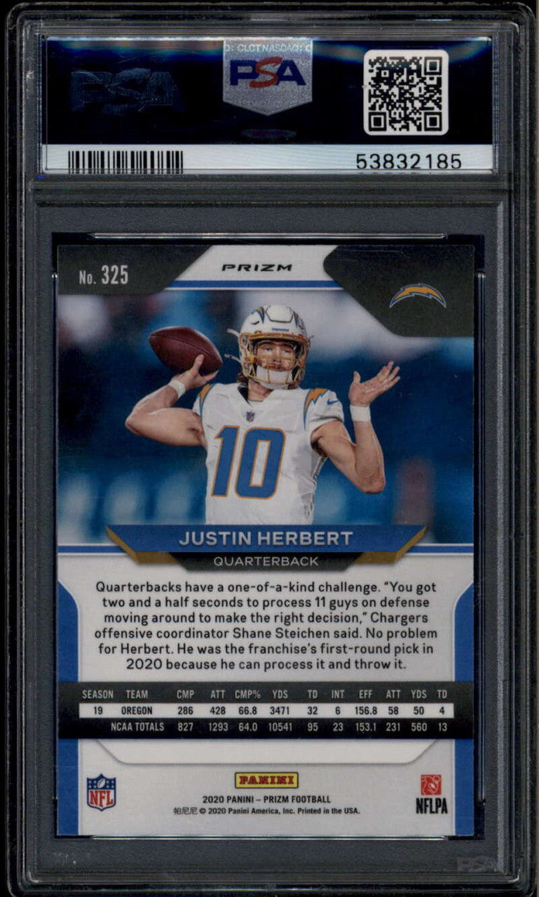 2020 Panini Prizm Prizms Red Ice Refractor 325 Justin Herbert Rookie RC PSA 9