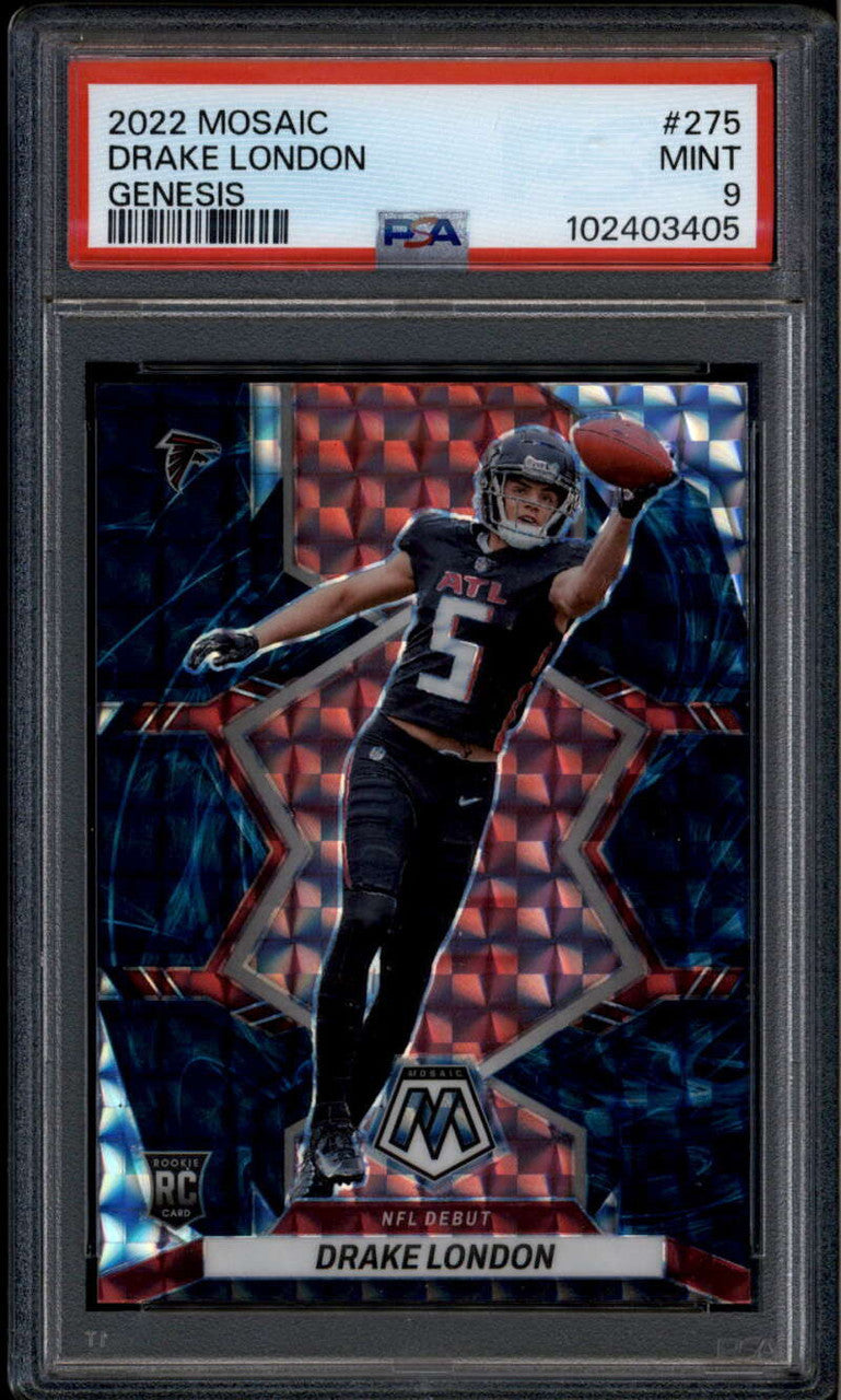 2022 Panini Mosaic Genesis 275 Drake London DEB Rookie Debut RC PSA 9 MINT
