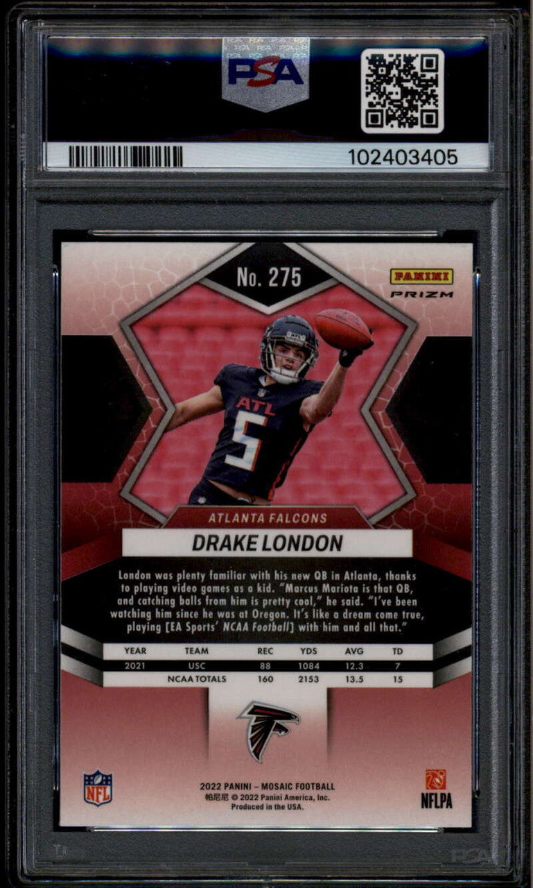 2022 Panini Mosaic Genesis 275 Drake London DEB Rookie Debut RC PSA 9 MINT