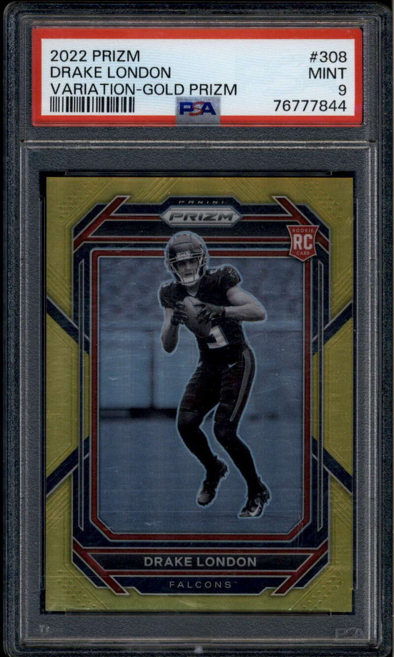 2022 Panini Prizm Variations Prizms Gold 308 Drake London Rookie RC 8/10 PSA 9
