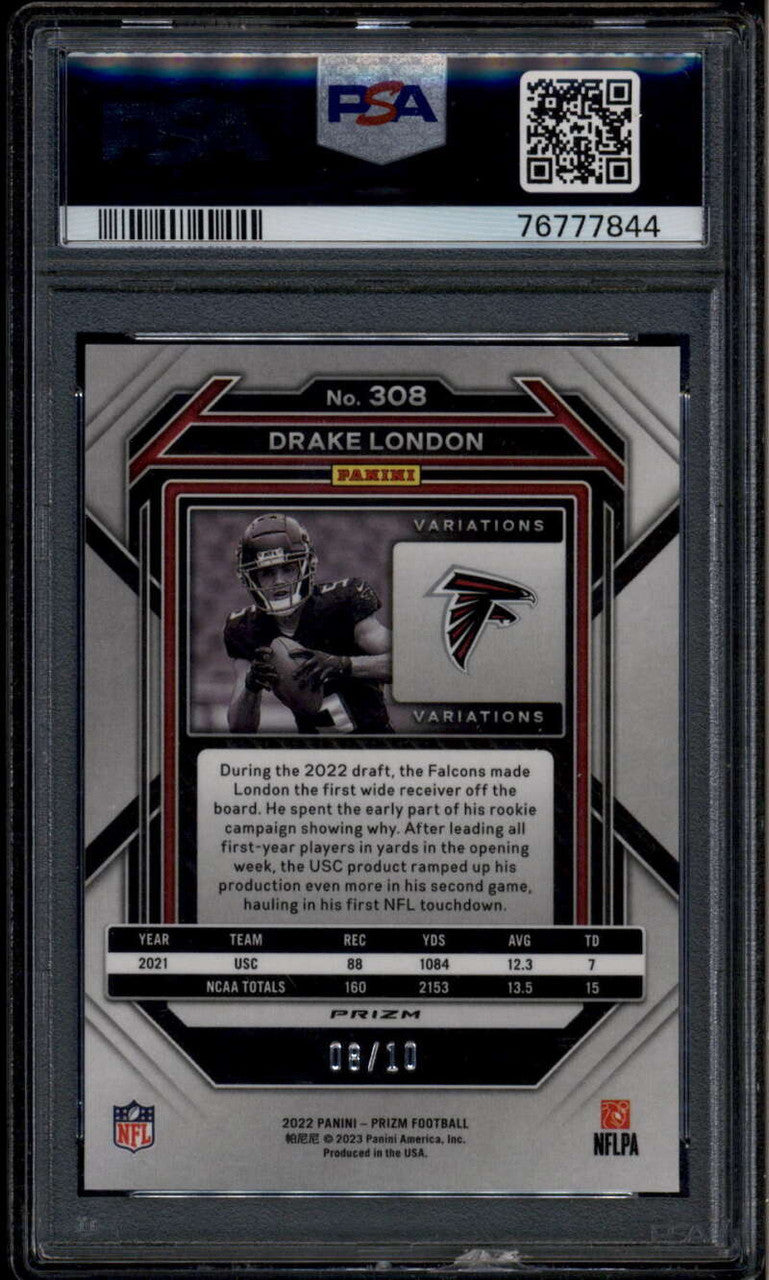 2022 Panini Prizm Variations Prizms Gold 308 Drake London Rookie RC 8/10 PSA 9