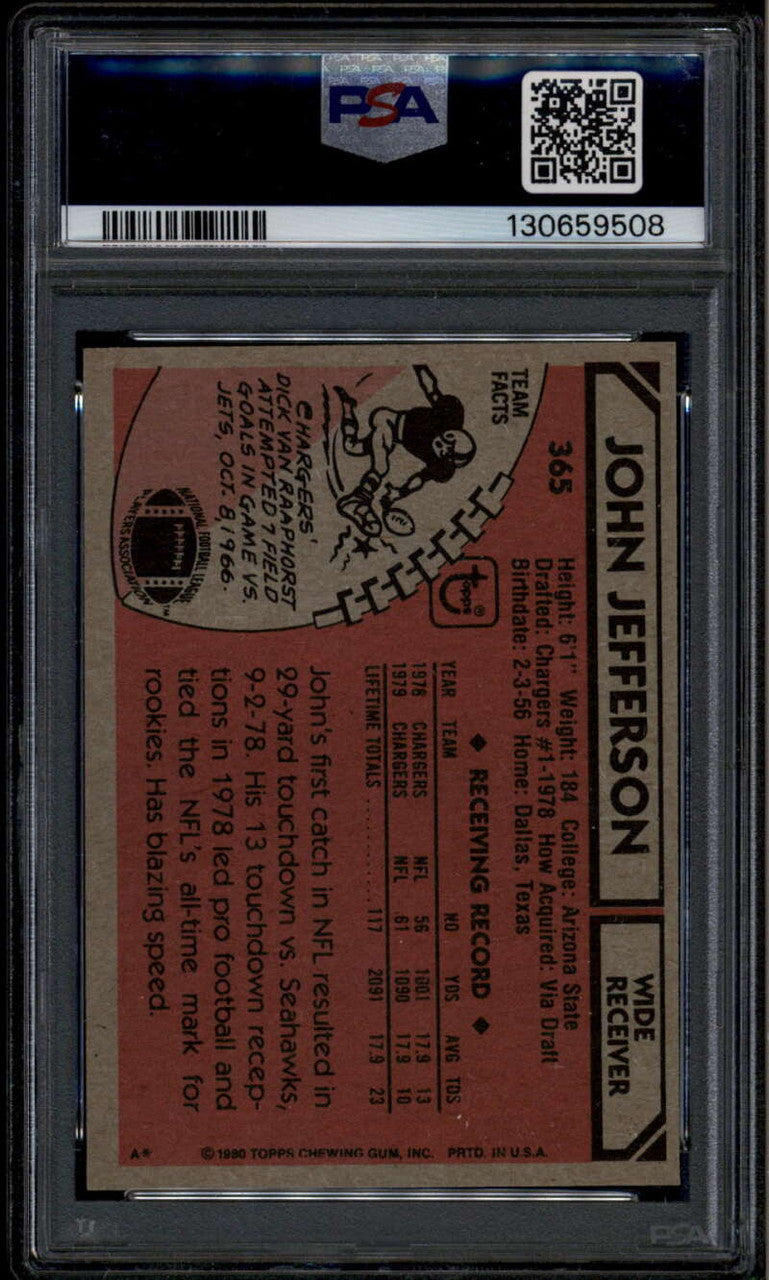 1980 Topps 365 John Jefferson PSA 10 GEM MT ID: 185884