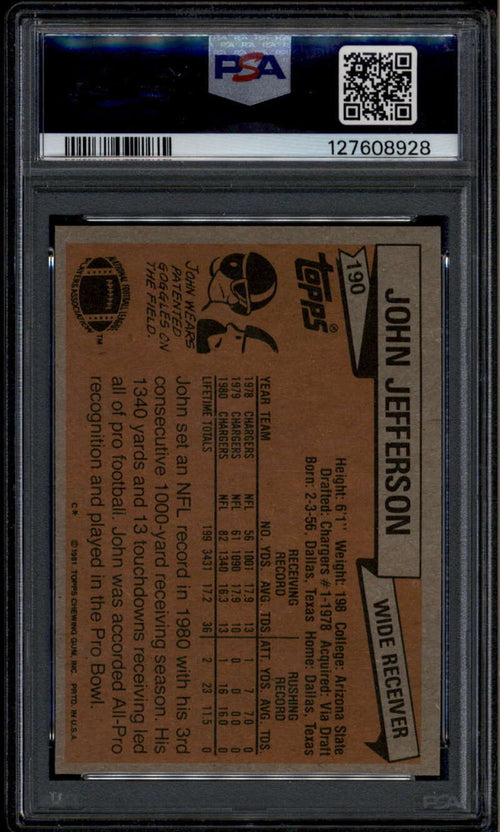 1981 Topps 190 John Jefferson PSA 10 GEM MT