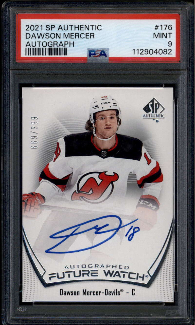 2021-22 SP Authentic 176 Dawson Mercer Rookie RC Auto 669/999 Future Watch PSA 9