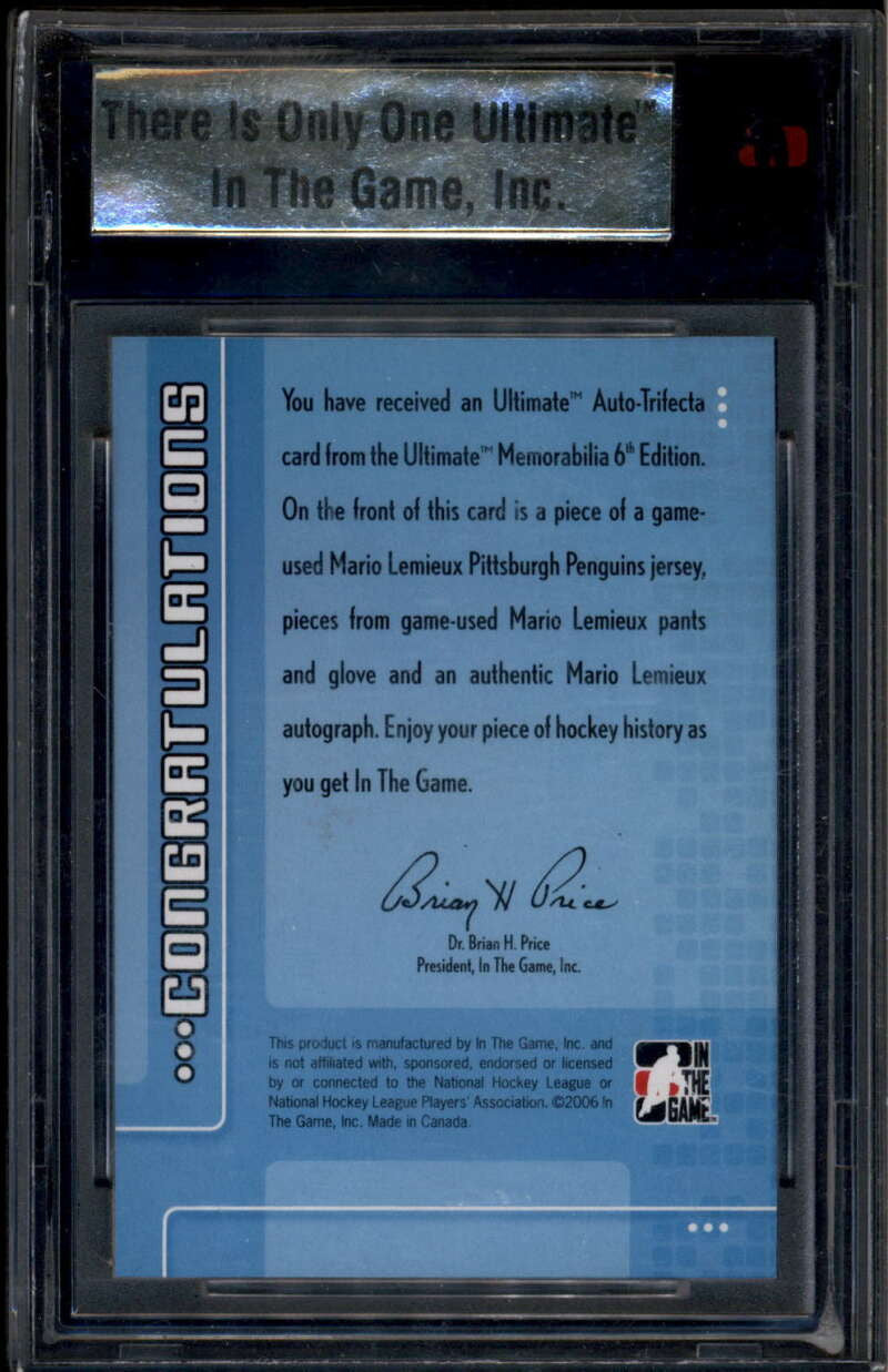 2005-06 ITG Ultimate Trifecta Autos 7 Maro Lemieux Glove Pants Jersey Auto 15/18