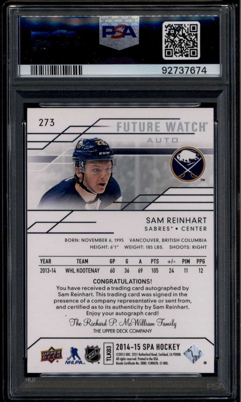 2014-15 SP Authentic 273 Sam Reinhart Rookie RC Auto 741/999 Future Watch PSA 10