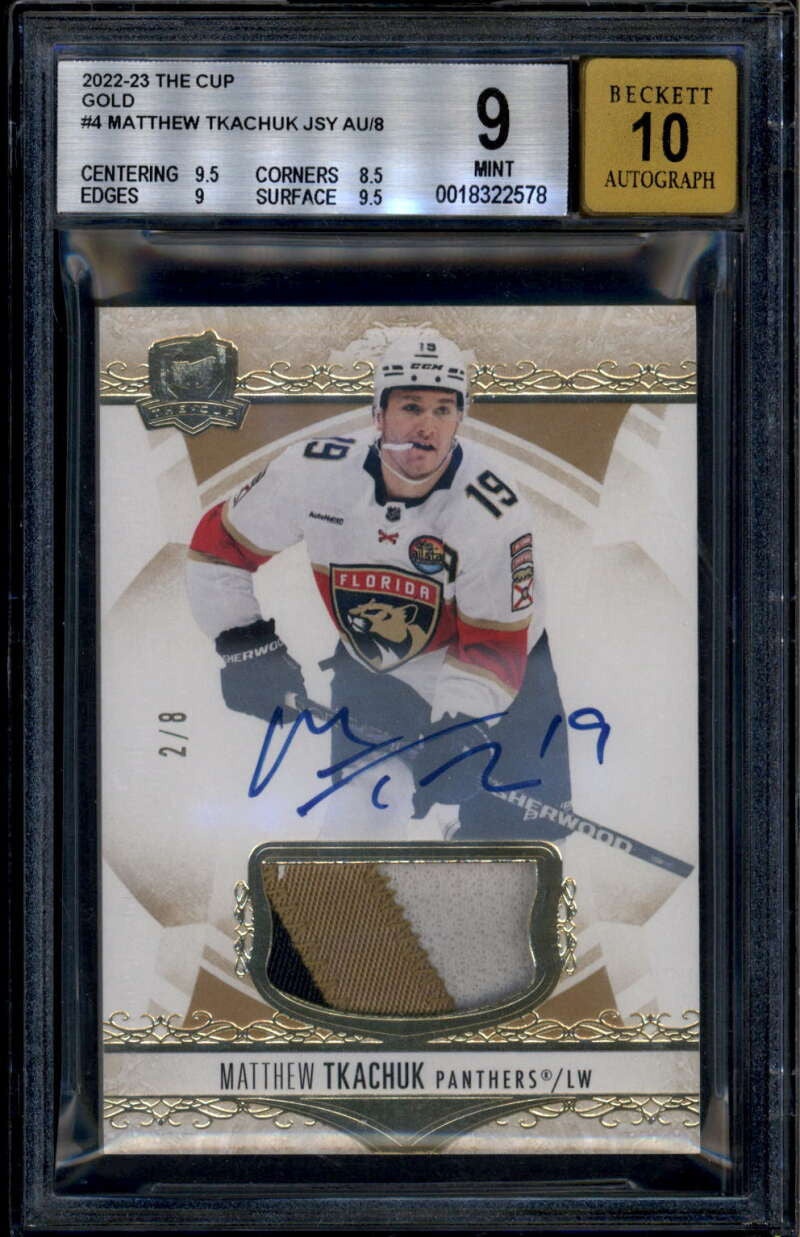 2022-23 The Cup Gold 4 Matthew Tkachuk Patch Auto 2/8 BGS 9 MINT 10