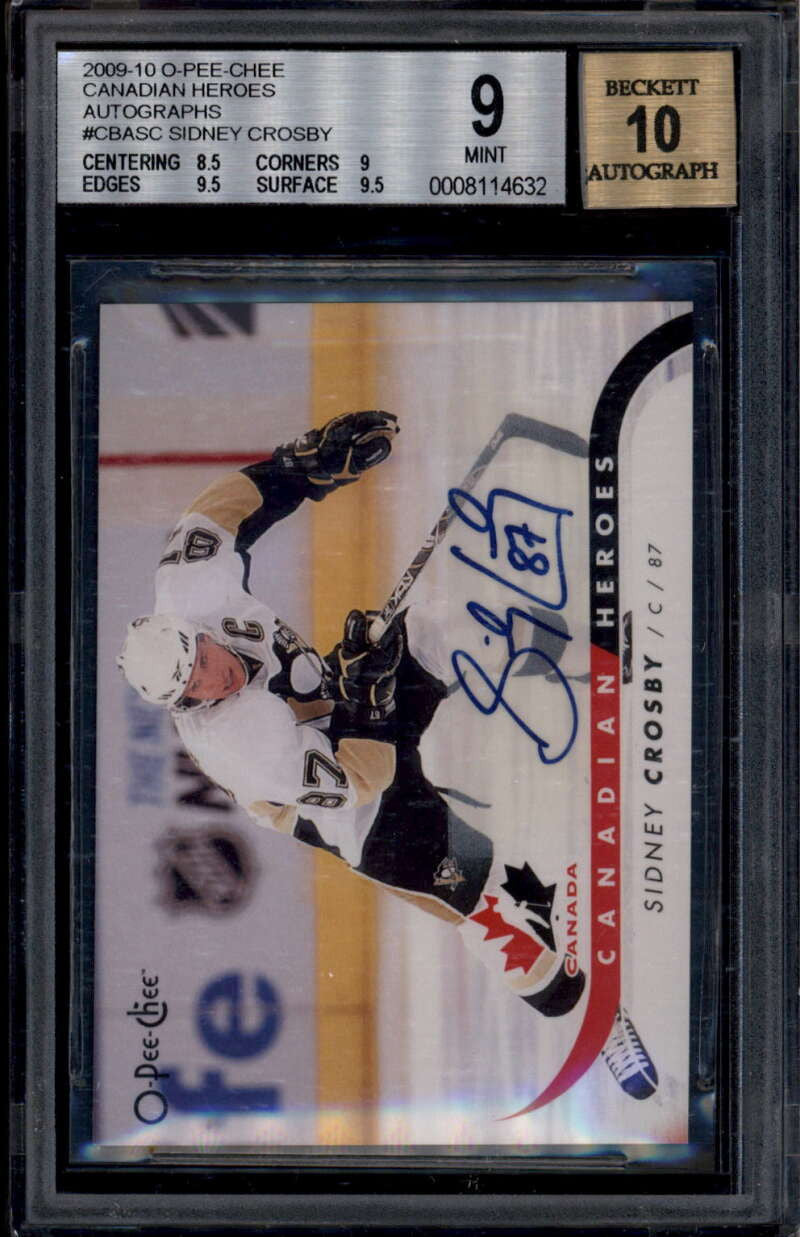 2009-10 O-Pee-Chee Canadian Heroes Autographs CBASC Sidney Crosby Auto BGS 9