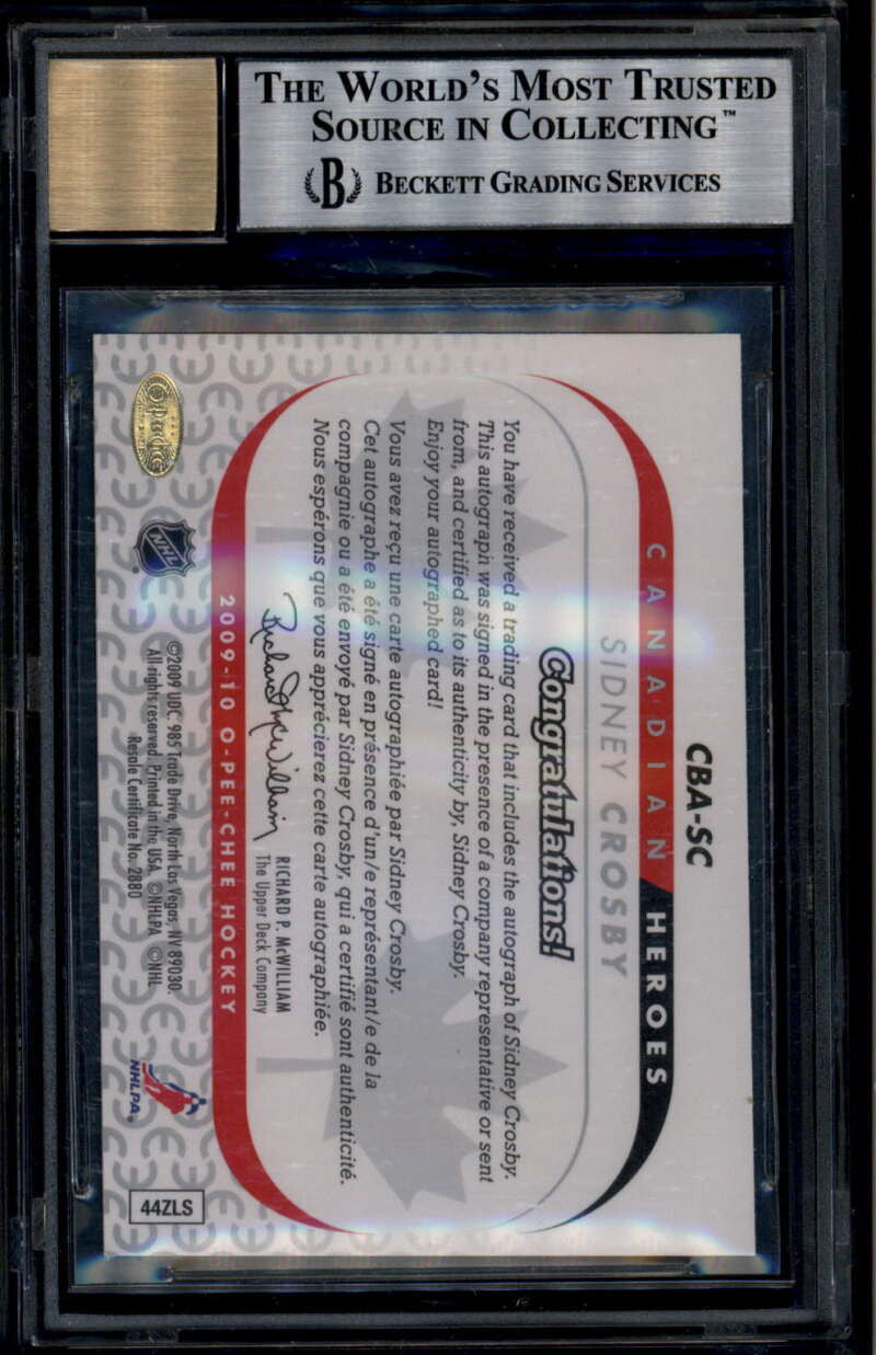 2009-10 O-Pee-Chee Canadian Heroes Autographs CBASC Sidney Crosby Auto BGS 9