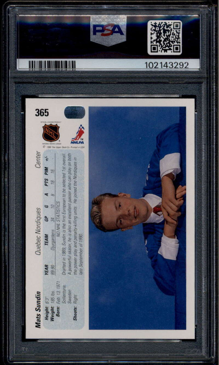 SOLD 185919 1990-91 Upper Deck 365 Mats Sundin Rookie RC PSA 10 GEM MT