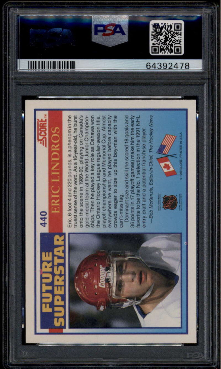 SOLD 185922 1990-91 Score 440 Eric Lindros Future Superstar Rookie RC PSA 10 GEM MT
