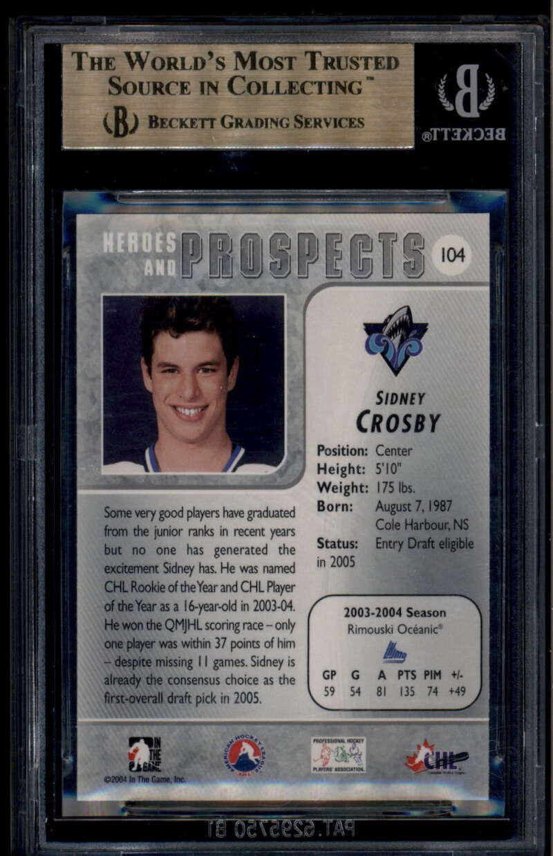 2004-05 In the Game ITG Heroes and Prospects 104 Sidney Crosby Rookie RC BGS 9.5