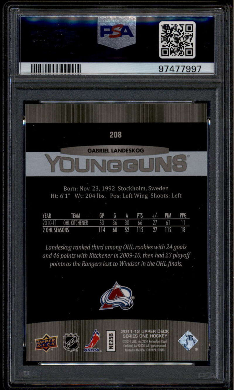 SOLD 185927 2011-12 Upper Deck 208 Gabriel Landeskog Rookie RC YG Young Guns PSA 9 MINT